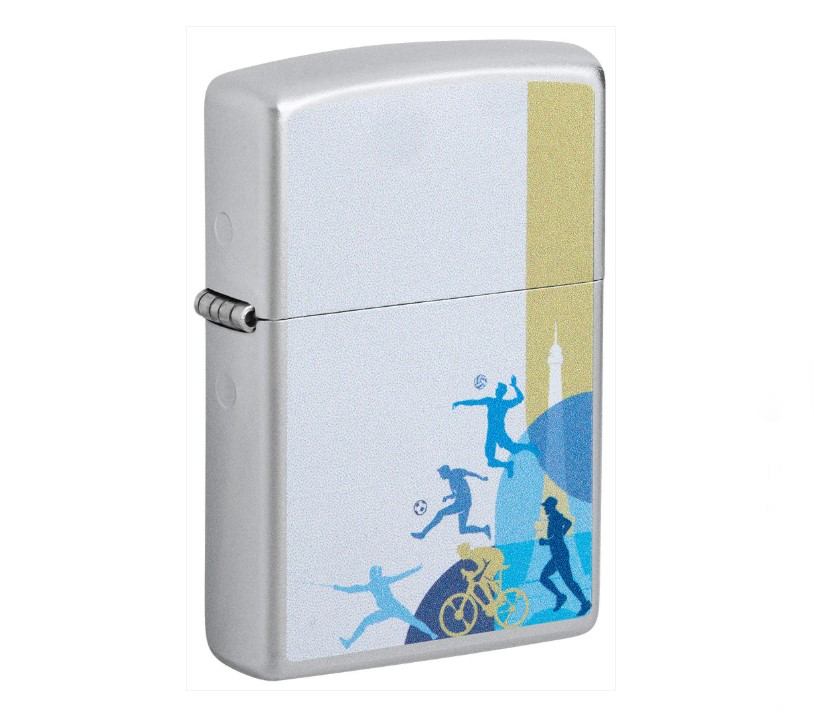 Zippo szálcsiszolt króm benzines öngyújtó – Sport & Mozgás mintával